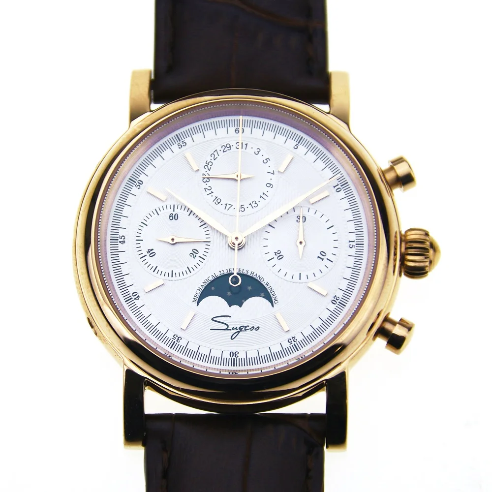 

Sugess Exhibition Case Back Seagull 1963 Mechanical Chronograph Mens Wrist watch Pilot watch B-uhr Official Reissue D304