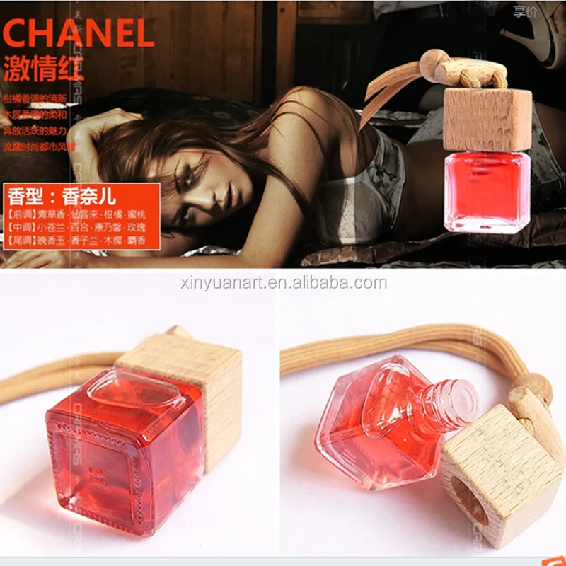 
Wholesale square shape 8ml glass bottle air freshener car perfume hanging with wooden cap 