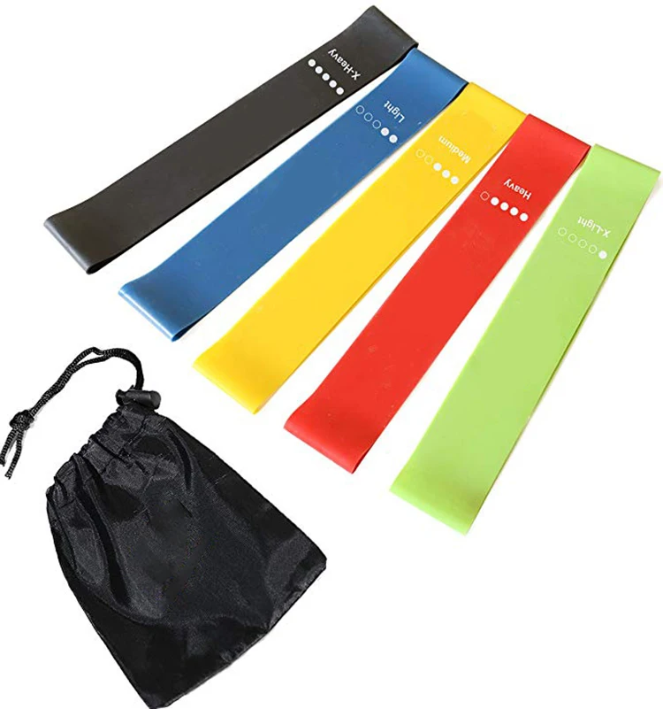 

Hot products durable latex rubber yoga exercise resistance loop band with set of 5, Black blue green yellow red