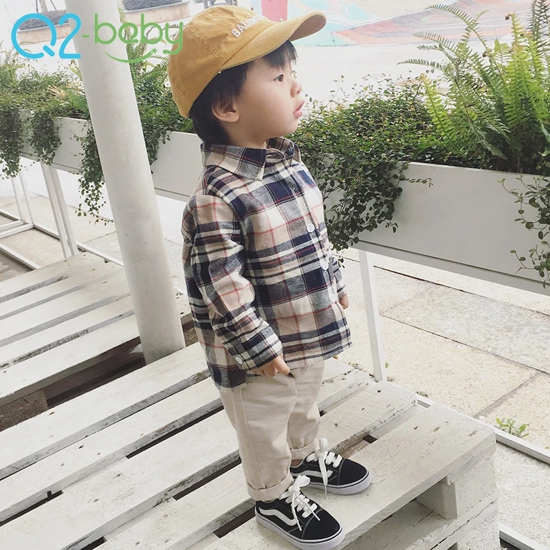 
New casual infant plaid shirt cotton blouse baby boy plaid shirt 2316 
