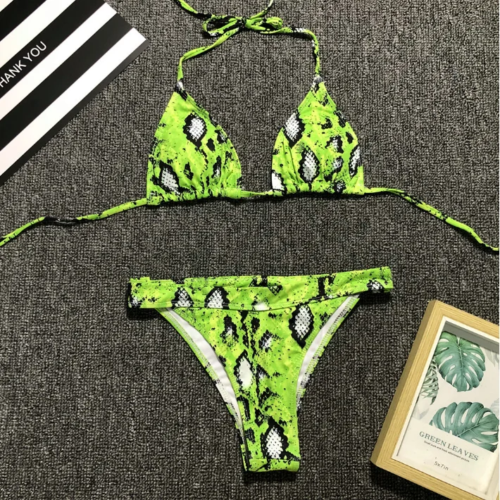 

Hot selling neon snakeskin halter sexy bikini, Picture