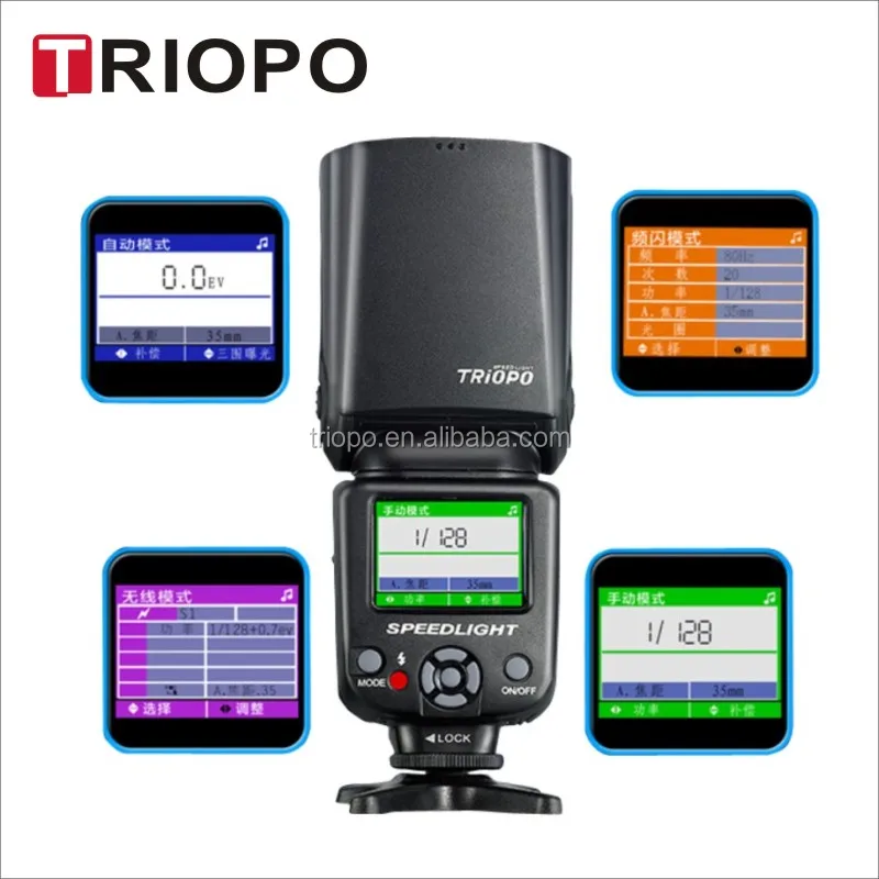 

TRIOPO TR985 Camera flash light with 4 color LCD .TTL M.MULTI .S1/S2, Black