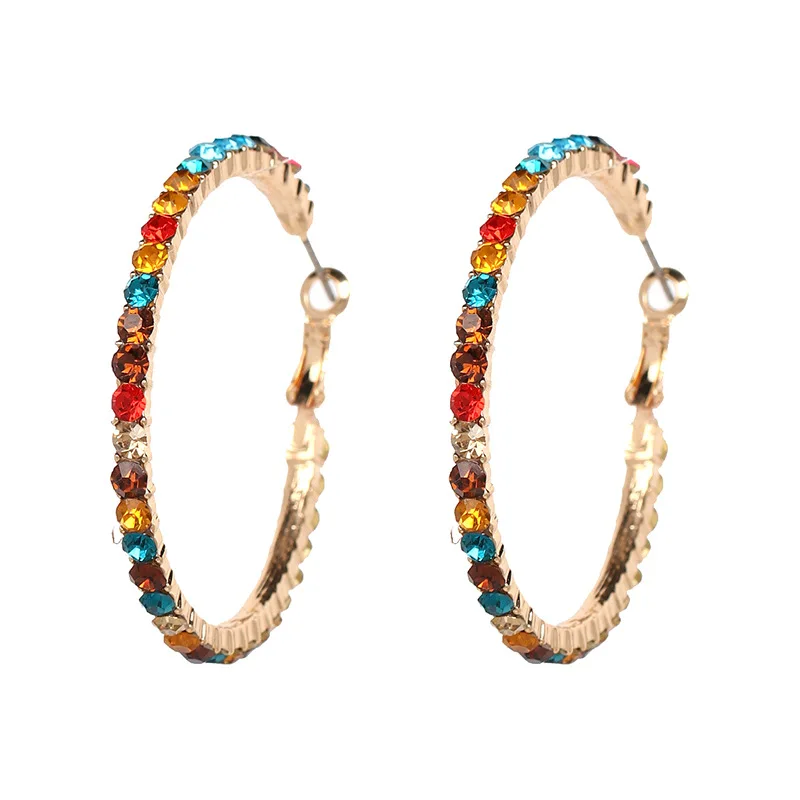 

1808013016 hoop earrings gold plated large diamond crystal big hoop earrings, As photo