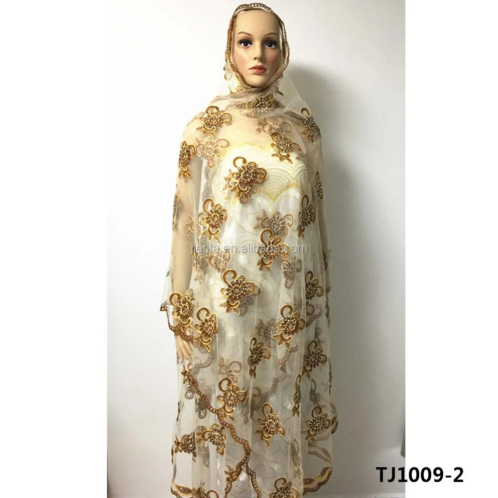 New Design Indian Pattern Wedding Women Muslim Head Scarf In Gold