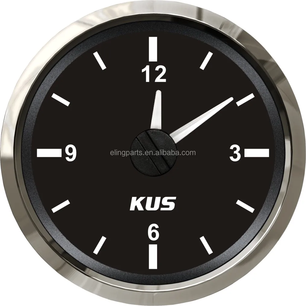 12V/24V KUS Clock Meter Gauge 12-Hour Format with Backlight 52mm 2 