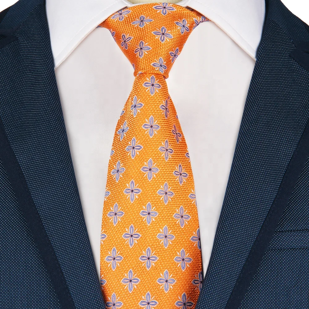 

Man Fashion Elegant 100% Silk Handmade Orange Yellow Paisley Plaid Golden Tie