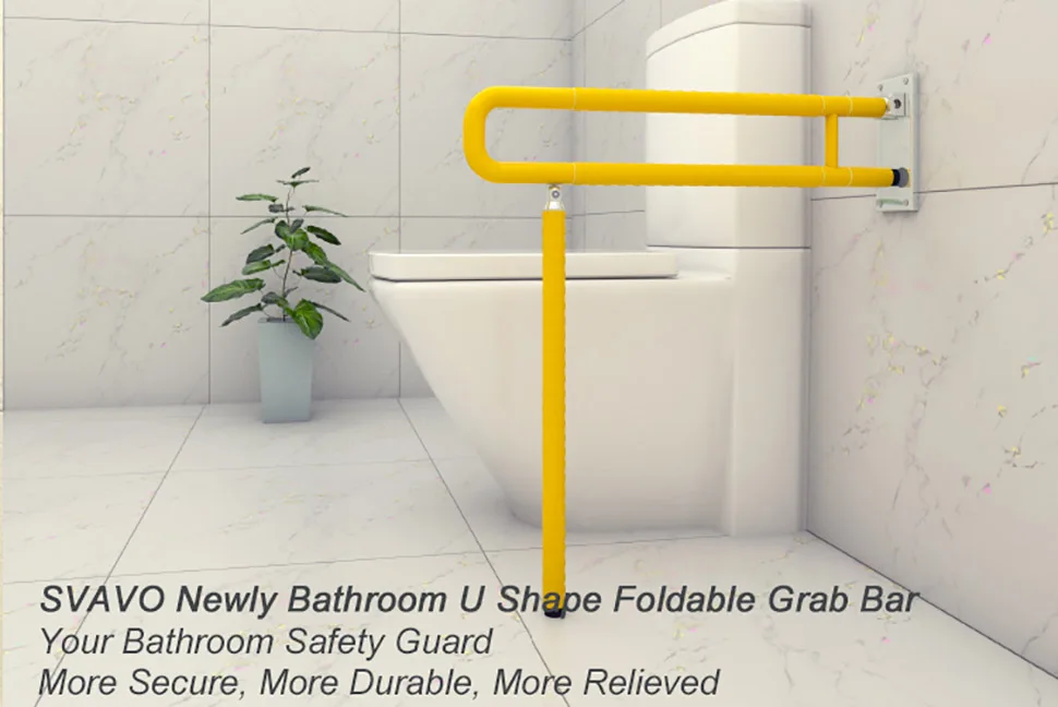 Wall Mounted U Shape Folding Handicap Toilet Grab Bar With Support