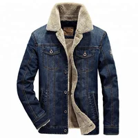 

Men Denim Jeans Jacket with Faux Fur Lining And Collar