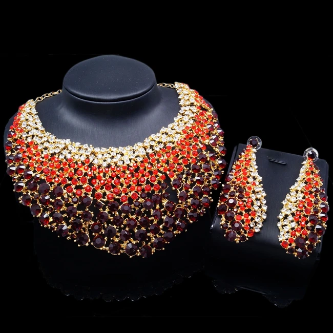 

fashionable Crystal african gold plated bridal jewelry sets with big crystal Anniversary Wedding Gift Party Engagement jewelry