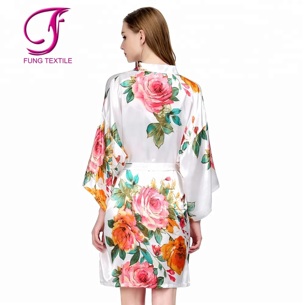 

FUNG 3017 Watercolor Floral Satin Kimono Dressing Gowns Woman Robes