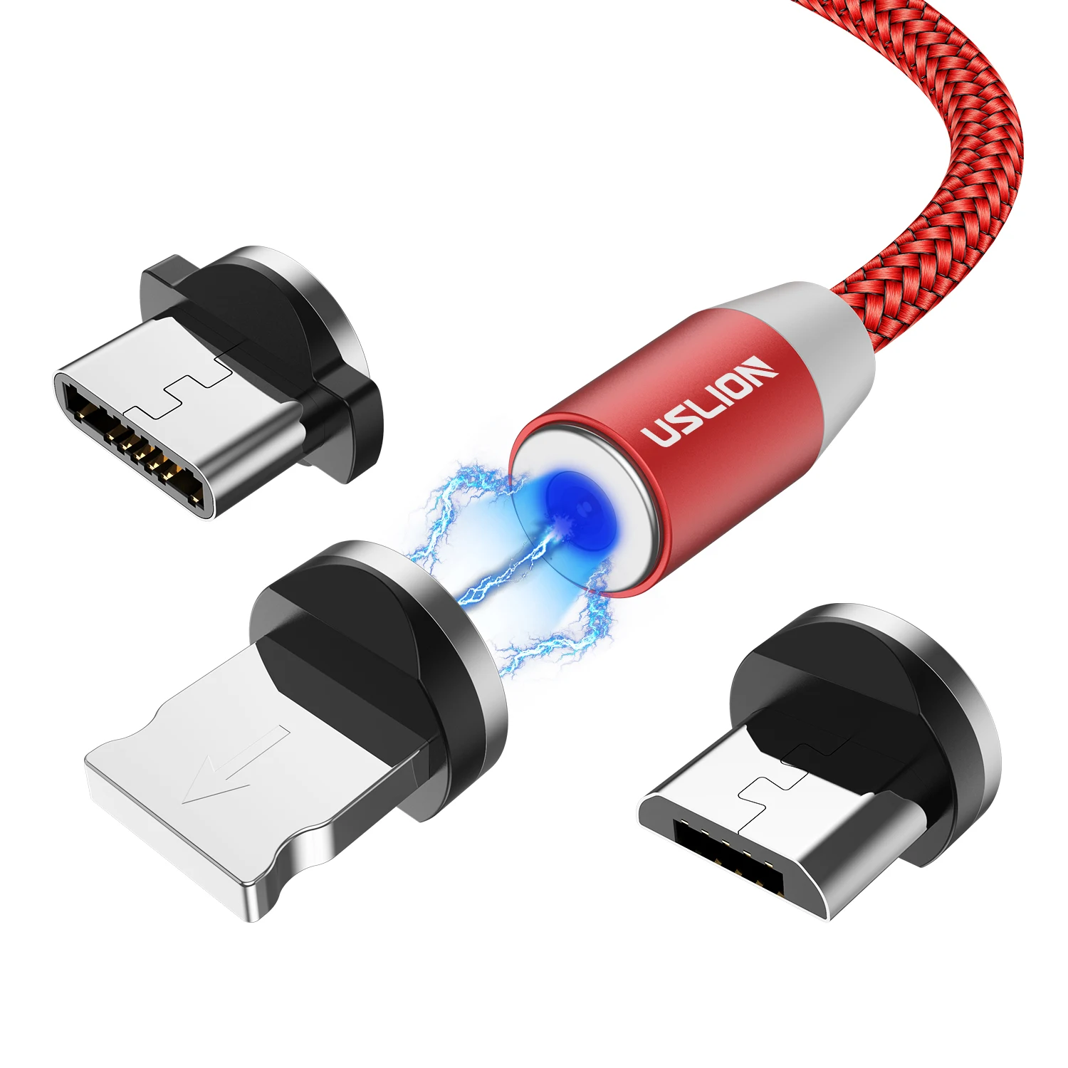 

USLION 3 in 1 USB Cable 1M(3.3ft) Magnetic USB Charging Cable For Micro USB, Gold;gray;red;silver