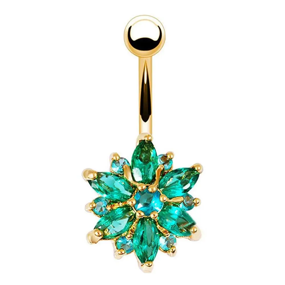 

NUORO New Fashion Sexy Piercing Navel Nail Body Jewelry Flower Pendant Crystal Belly Button Rings, N/a