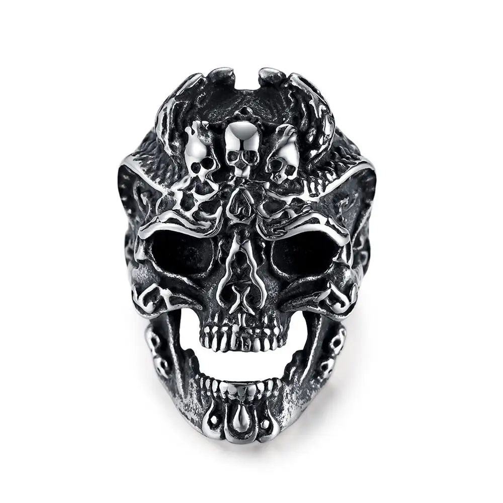 

Vintage punk titanium steel skull head finger ring for men