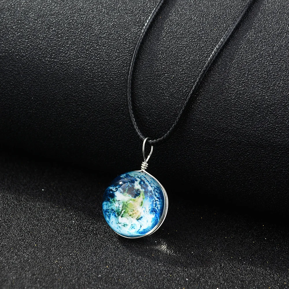 

New 20MM double-sided hand-made glass ball luminous necklace Harajuku universe dream starry sky time gem pendant necklace