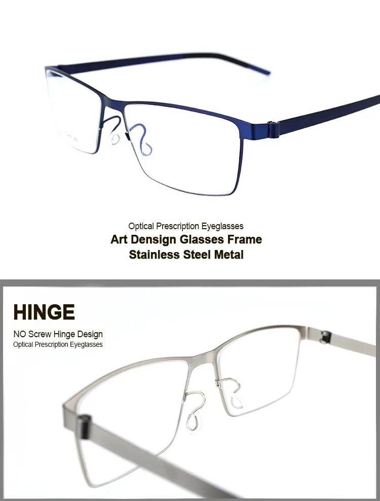 Germany Ic Quality Stainless Steel Metal Frame Glasses Men Square