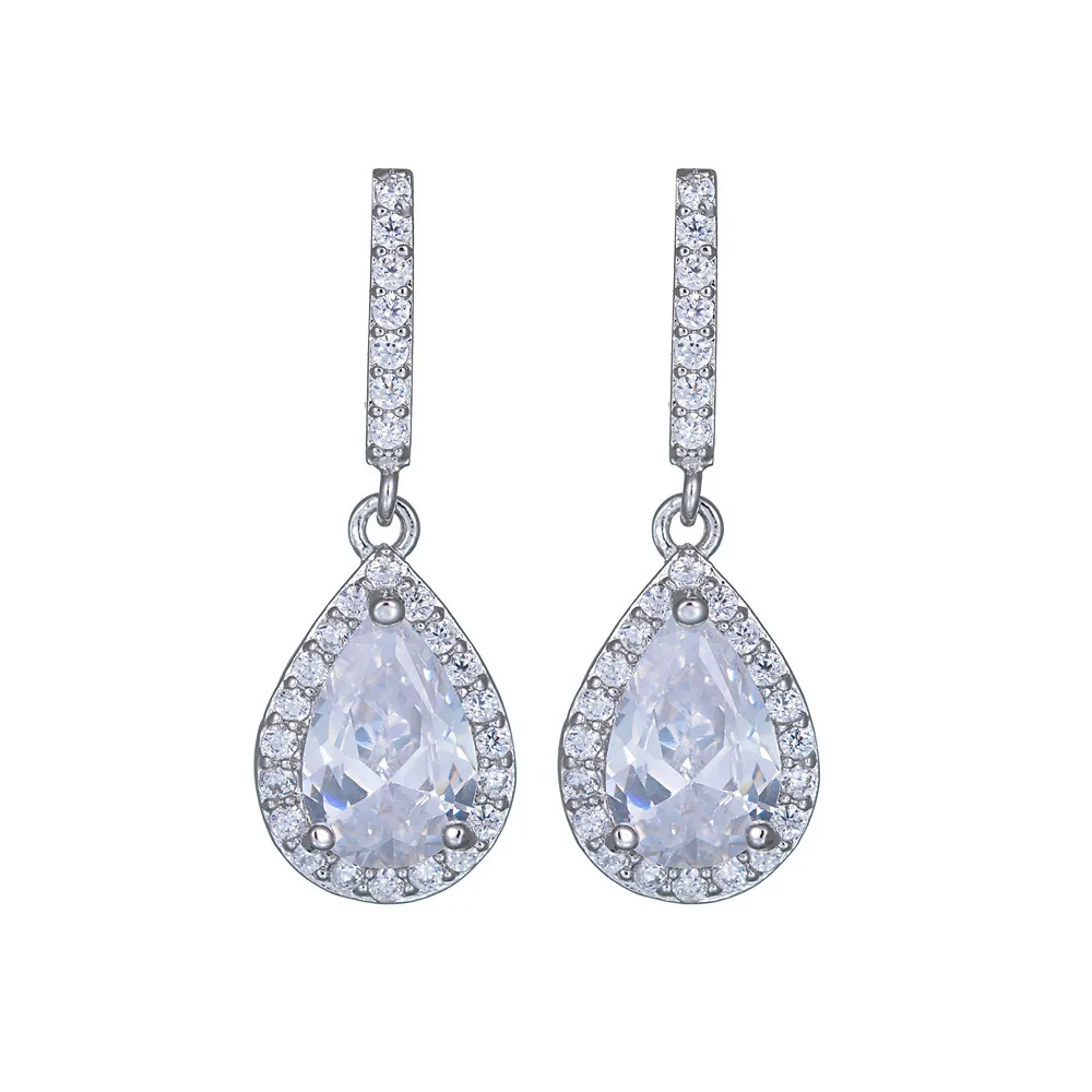 

Classic Design Clear Sapphire CZ Cubic Zirconia Rhinestone Gemstone Water Drop Earrings for Women Bridal Wedding, White water drop earrings