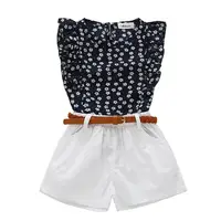 

Summer Toddler Baby Kid Girl Floral Sleeveless T-Shirt + Shorts Chiffon Outfits Set With Belt Round Leader Girls Clothing Sets