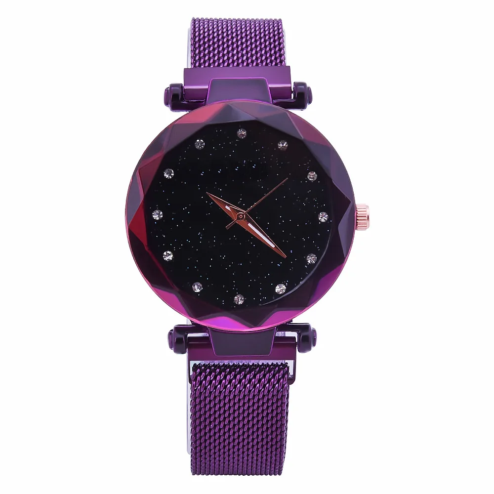 

Fashionable strap geneva quartz luxury wrist watch new style purple romantic women starry sky watch, Gold/black/blue/purple