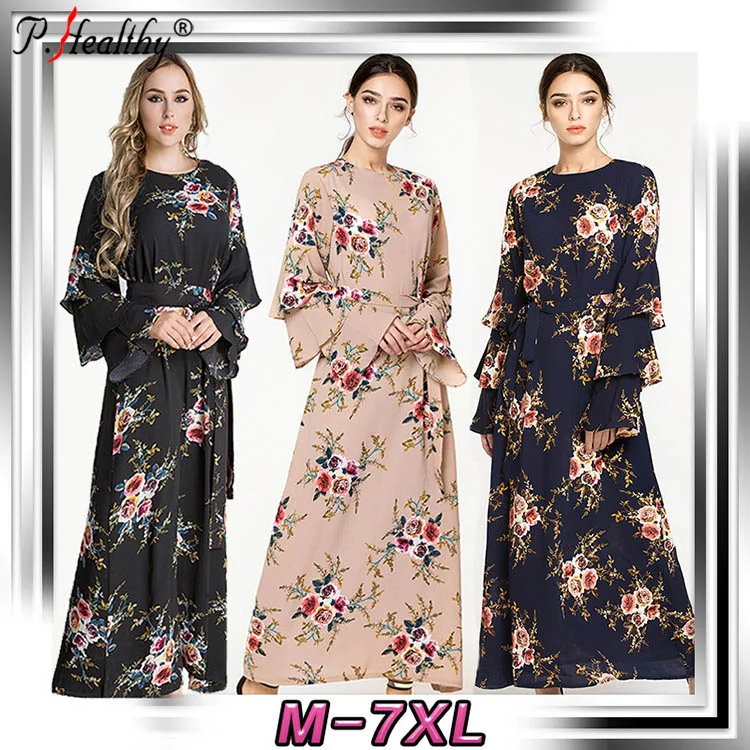 

PH 2020 new style fashion more popular muslim printed long sleeve dress
