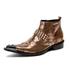 Fashion show gentleman gold boots iron pointed toe boots with zip