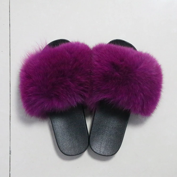 Indoor Soft Pink Fox Fur Slippers Women Winter And Spring Ladies Slides ...