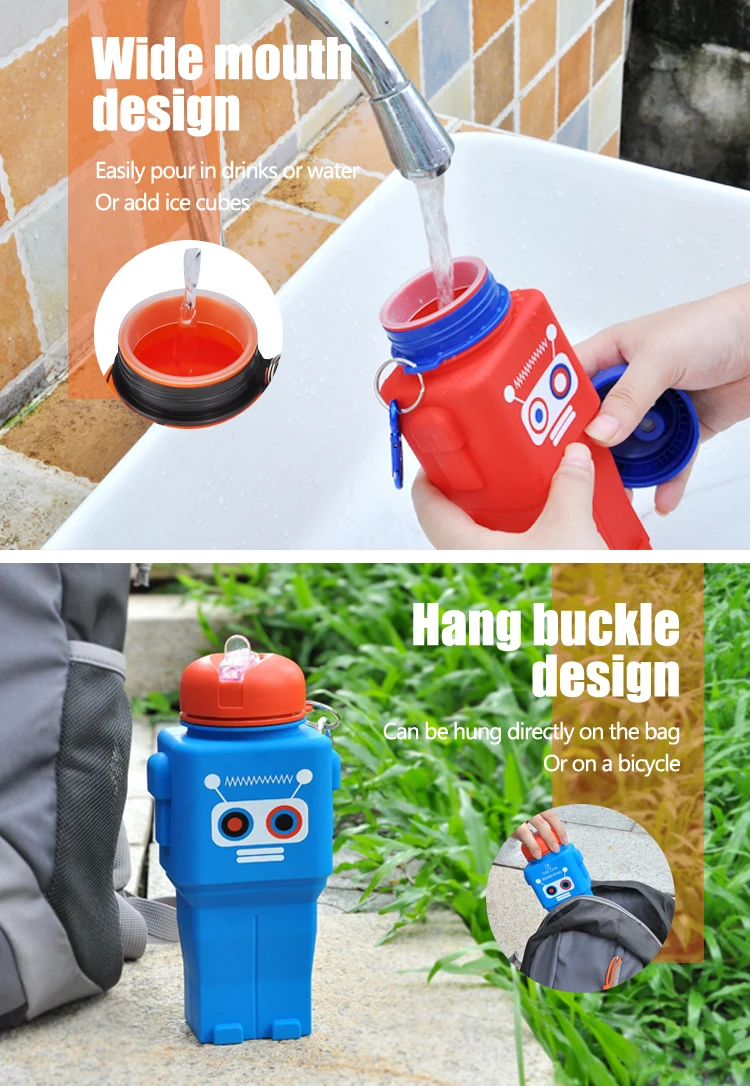 Silicone Cartoon School Children Water Jar Colorful Robot Water Bottle Kid