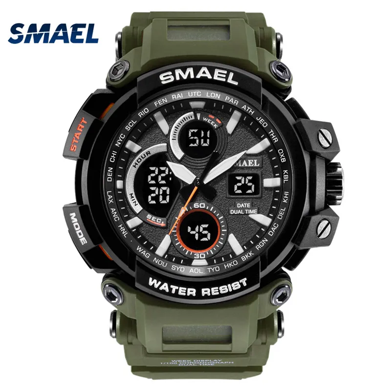

SMAEL wholesale men sport wrist watch water resistant quartz electronic watch, Black;blue;army green;green;gold;orange;gray;red;khaki;coffee