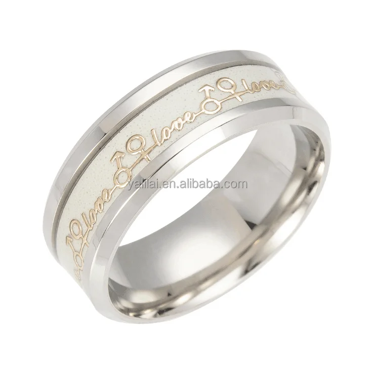 

2018 couple jewelry stainless steel glow in the dark luminous love couples wedding rings for girl boy gift, Picture