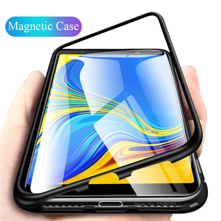 Glass Back Metal Magnetic case for samsung galaxy A7 A8 A9 2018 case