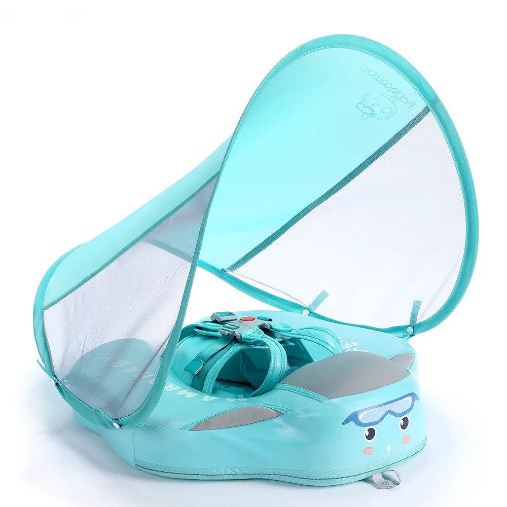 Mambobaby solid non-inflatable baby pool float with canopy no not inflatable swimming ring swim trainer infant mambo floating f
