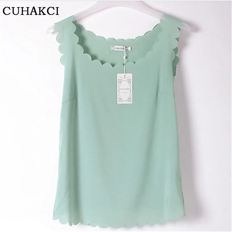 

Candy Color Casual New Tank Tops Wavy Camis Loose Chiffon Cheap Sleeveless T shirt Women