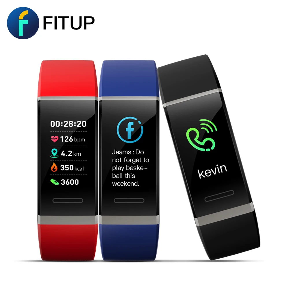 

FITUP v11 color screen smart fitness wristband Nordic 52832 smart fitness wristband for man, Red;black;blue