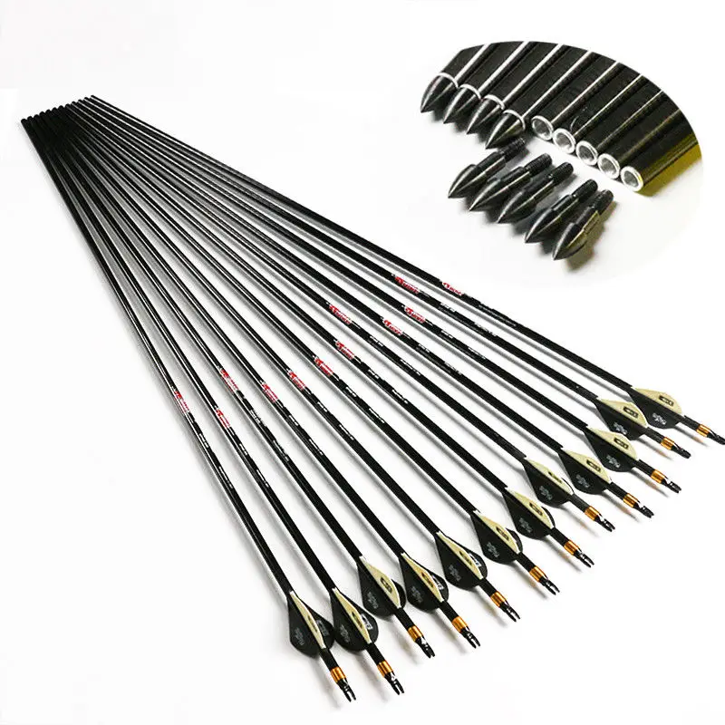 

Archery pure carbon arrows spine300-600 hunting shooting carbon arrow with plastic vanes for bow arrows hunting shooting sports, N/a
