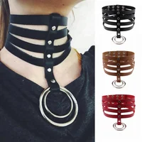 

Women Man Gothic Sexy Leather Choker O'ring Submissive Collar