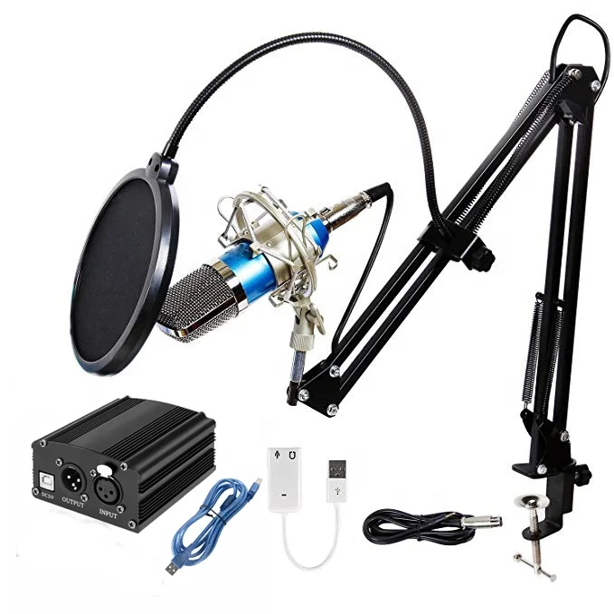 

BM-700 Studio Recording Condenser Microphone NB-35 Adjustable Arm Stand Shock Mount Filter USB card 48V Phantom Power