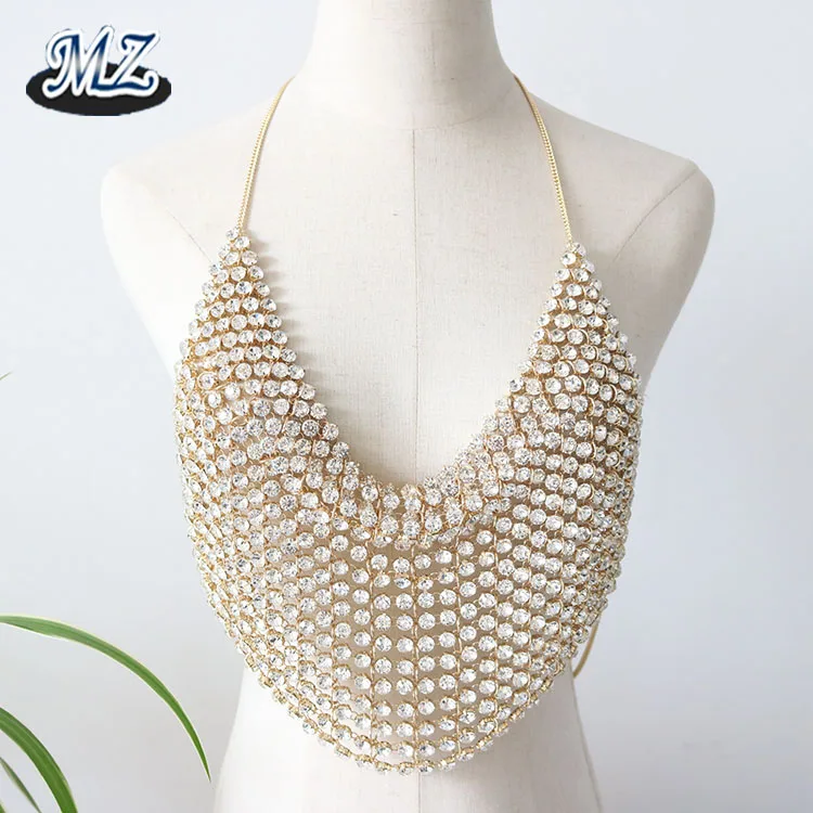 

Latest design gold color body chain jewelry sexy big rhinestone women body chain bra, Fashion/classical/personalization etc