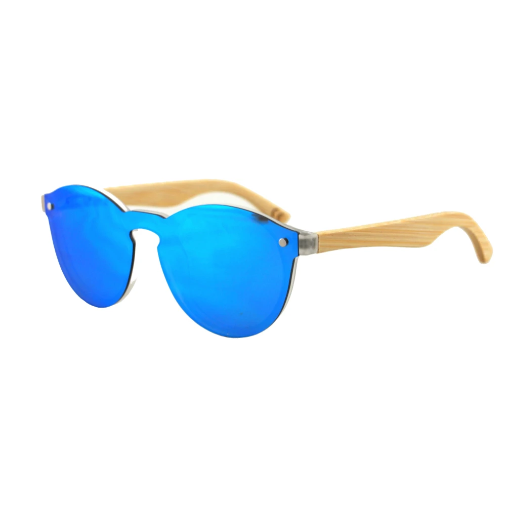 

2019 Vintage Round Foldable Sunglasses 100% Wood Bamboo Plastic Frame Sunglasses With Full Mirror Lens