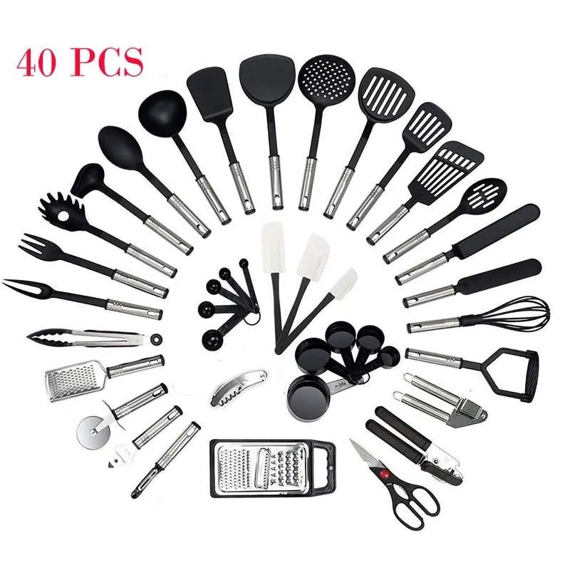 

40 PCS Cooking Utensils New Product Ideas 2021 Cookware Set Kitchen Accessories Genuine Safe Material Nylon Shovel Fork Tong