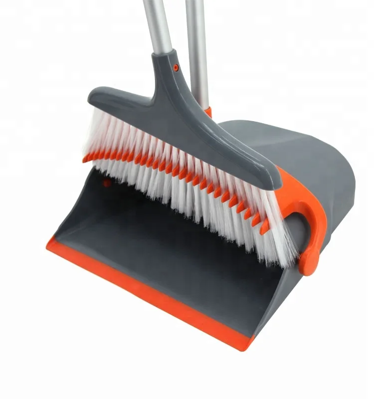 

Ningbo EAST Lobby Cleaning Pp Folding Windproof Dust pan And Broom Set in Stock, Gray and orange