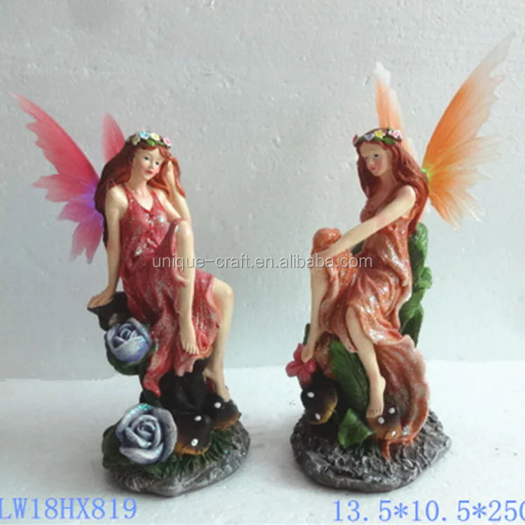 Indoor Sexy Resin Miniature Fairies Figurines Sitting Solar Light For Decoration