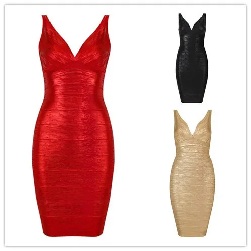 

Fashion V-Neck Red&Black&Gold&Green Print V-Neck Bandage Dress Bodycon Special Occasion Dress, N/a