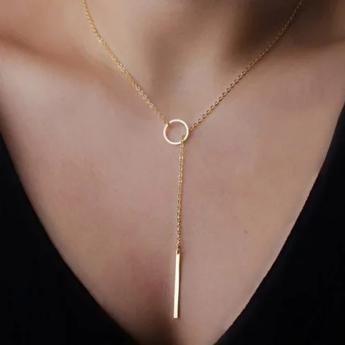 

Free shipping Fashion gold Circle metal strip Necklace Pendant