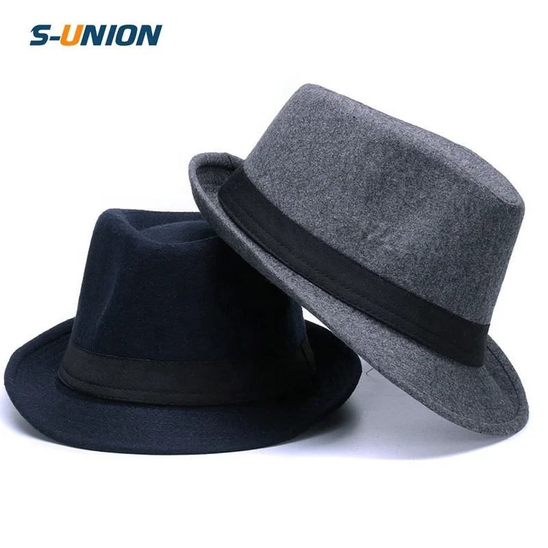 

S-UNION Classic men dad solid woolen felt top hat