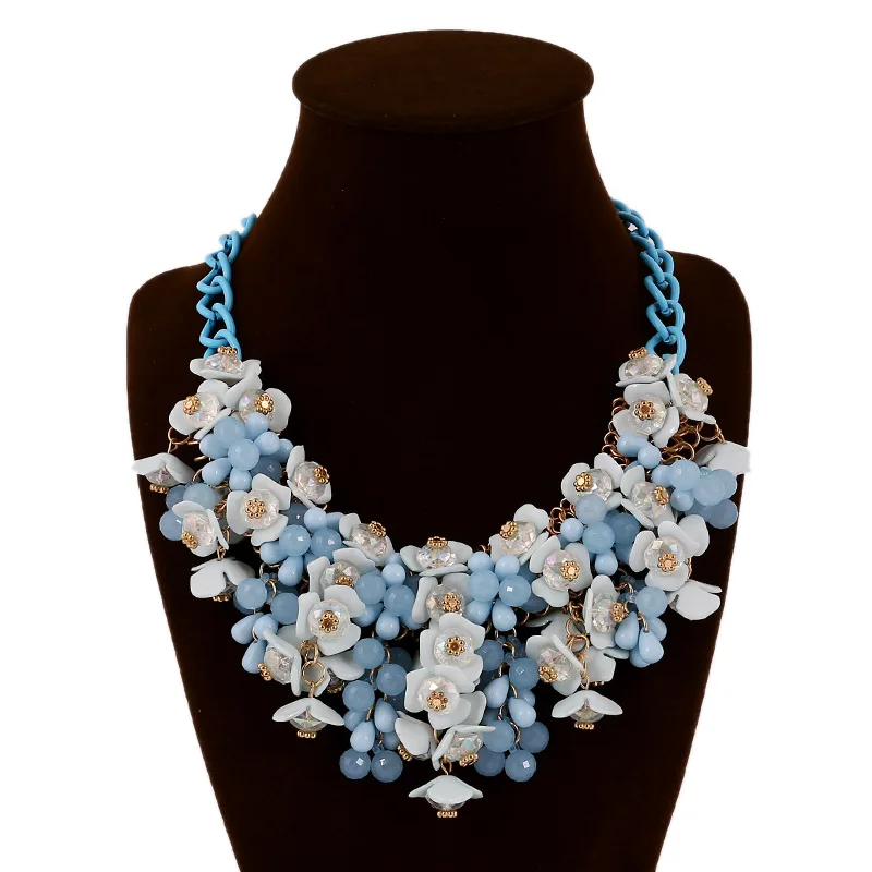

2020 flower statement necklace Women Popular Trendy Rose Necklace Flower Fashion flower chunky necklace