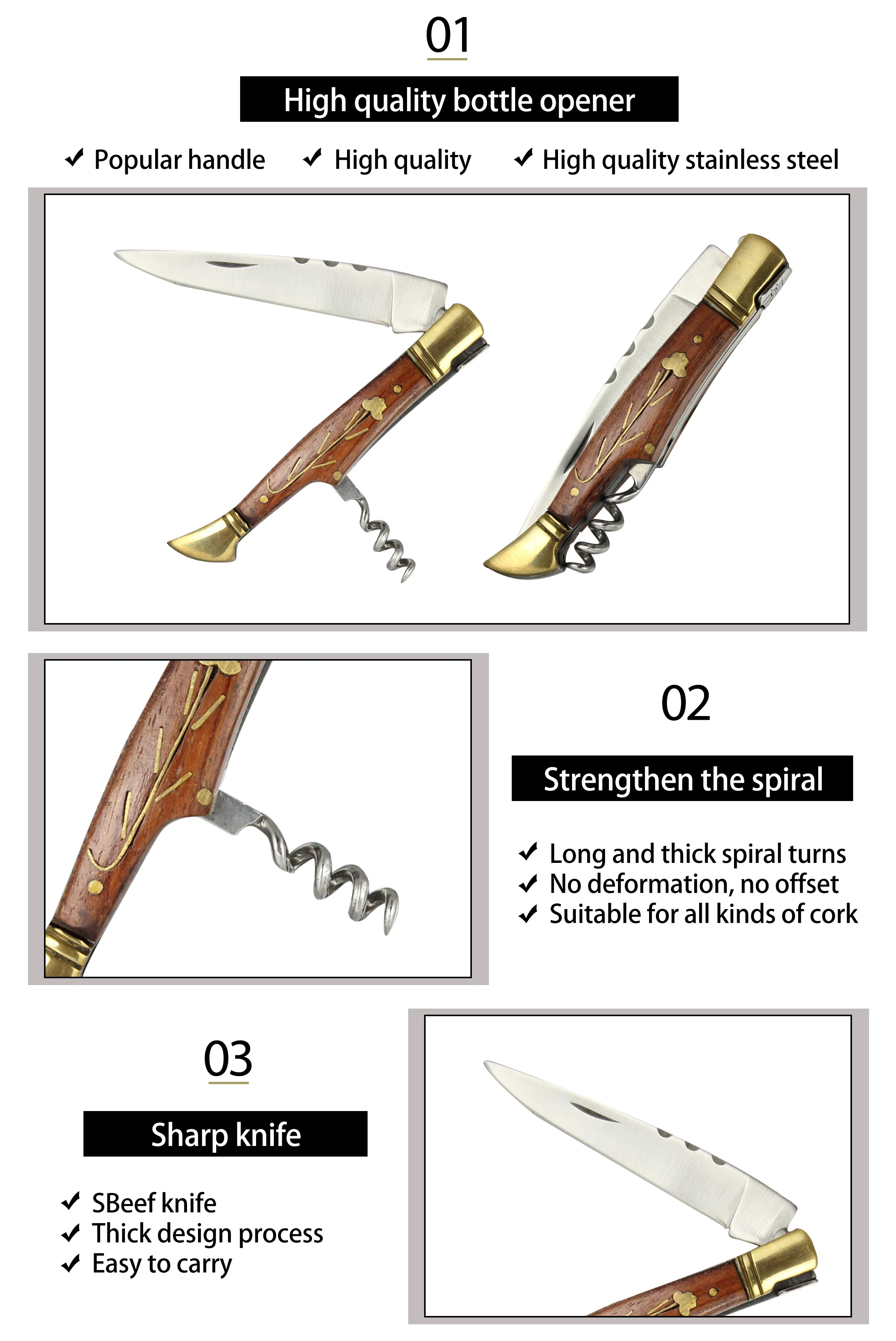 Amazon Best Cork Screw Folding Knife Folding Knife Wood Handle Wine