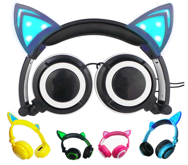 

Foldable cat ear glowing earphones headphones for kids, Black;blue;green;orange;pink;red;white;yellow
