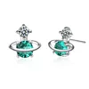 ED660 Lead Free white gold Diamond jewelry green planet stud earrings for women