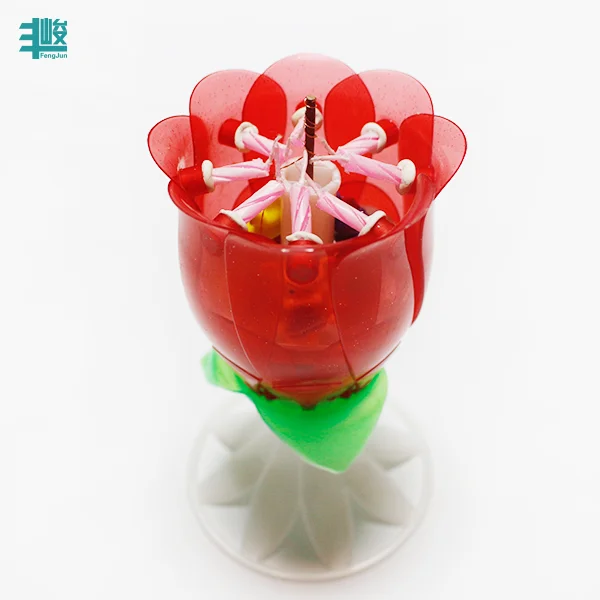 fj02 花设计 3 腿滑稽魔术唱歌电子音乐旋转生日蜡烛批发