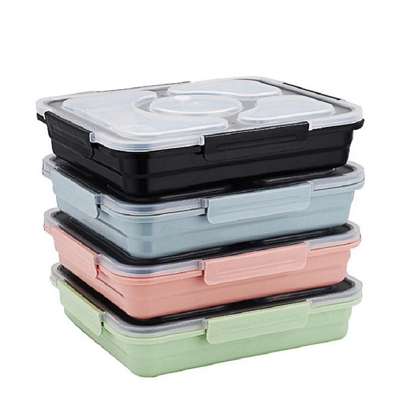 

Everich and Tomic New Arrival high quality durable BPA free leak-proof 5 compartments stainless steel bento lunch box, Pink blue green black