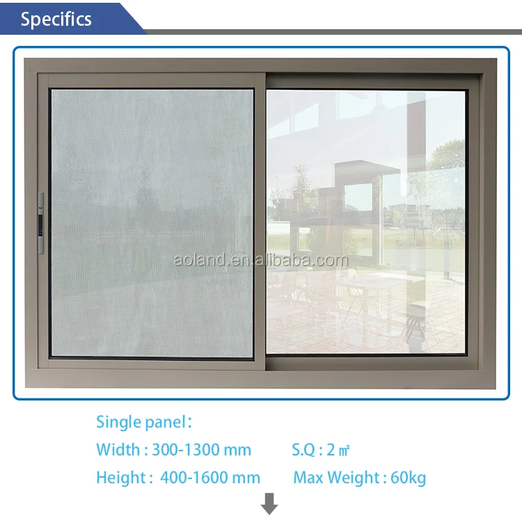 Aluminium tempered glass sliding window with stainless steel mesh